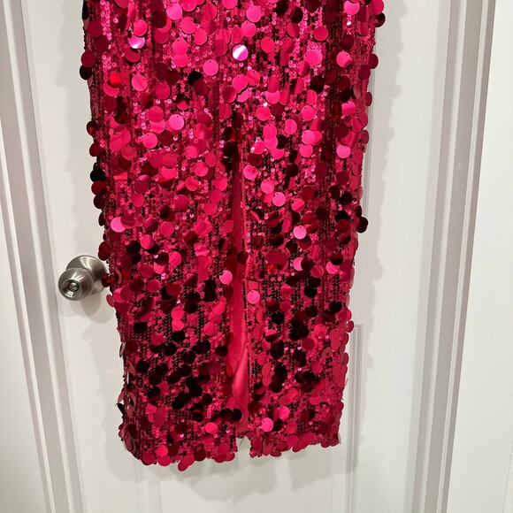 NWT‎ Nookie Electra Feather Trim Sequin Midi Dress in Fuchsia Size Small - Picture 6 of 6
